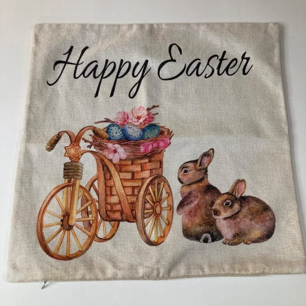 3 Easter‎ Textured Sofa Pillow Covers Bunnies Eggs Farm Truck Tan 16 x 17
